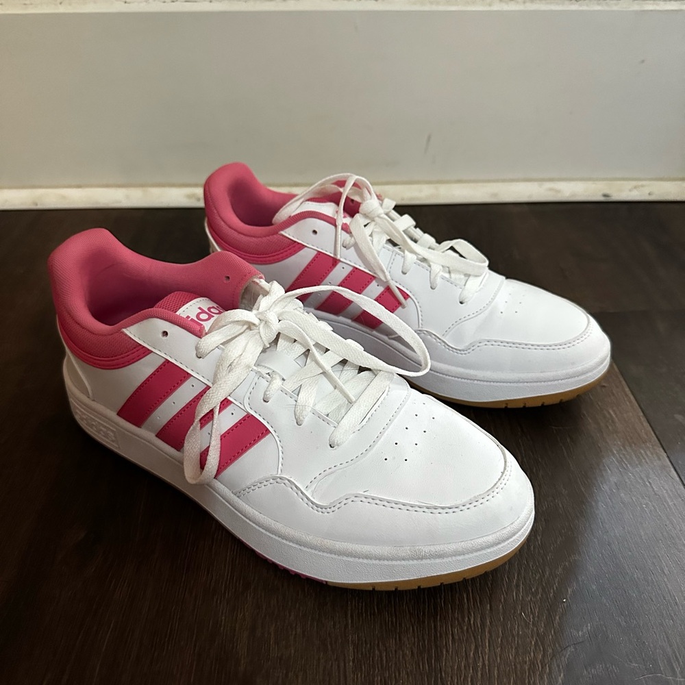 Women’s Adidas White and Hot Pink Sneakers